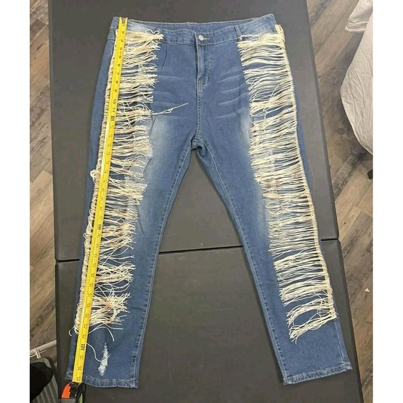 Plus Size Fringe Distressed Skinny Jeans XXXL Boho Western Stretch Denim - Picture 4 of 10